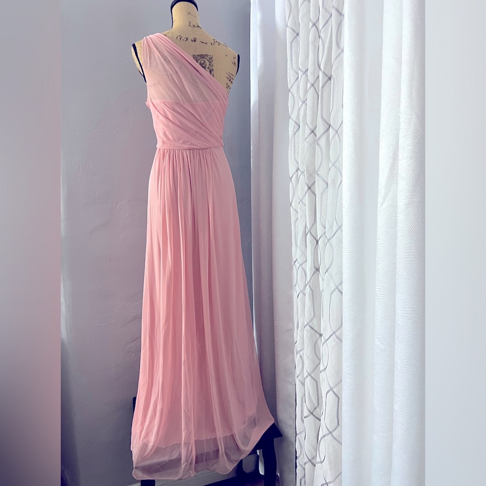 DAVID’S BRIDAL LONG CHIFFON ASYMMETRIC NECKLINE GREEK ROMAN TOGA DRESS SIZE 14 - Picture 5 of 12